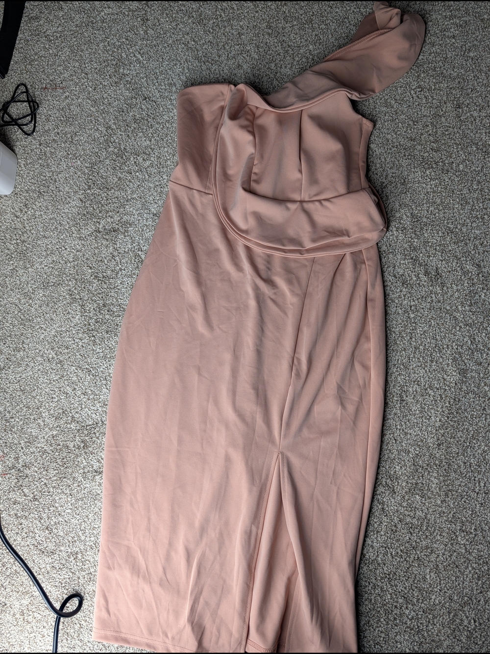 NWT Blush Pink One Shoulder Ruffle Bodycon Cocktail Midi Dress